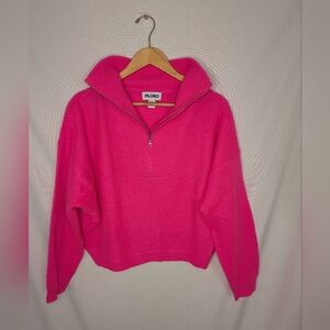 Filoro 100% Cashmere 2 Ply Hot Pink Long Sleeve Partial Zip Ribbed Shirt Sz S